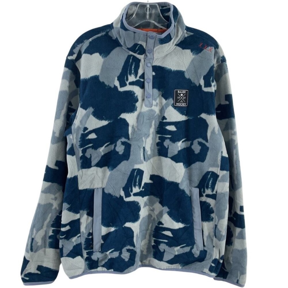 Bauer Men's Large Blue Camo Print Fleece T-Snap Polyester Pullover